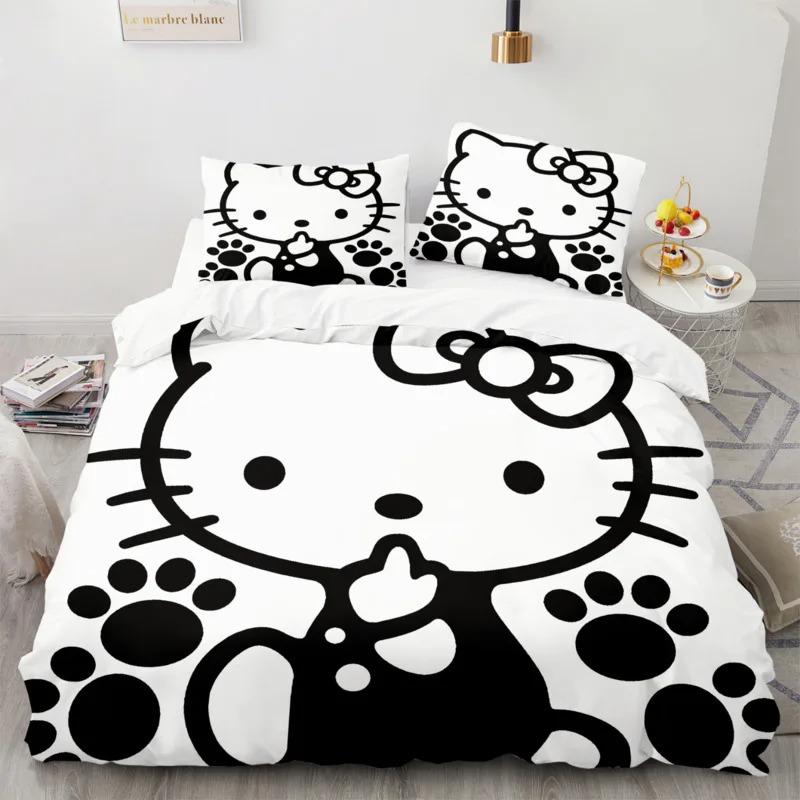

Набір підковдри Hello Kitty Набір постільної білизни Hello Kitty Мультяшний Аніме Чохол на ковдру Наволочка Комплект постільної білизни Розмір Twin Full Queen EU King 240x220cm