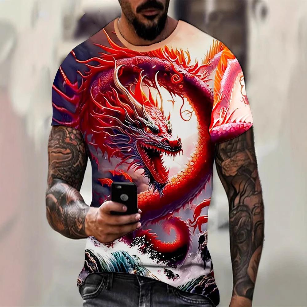 Men's Summer Animal Printed Loose Short Sleeve Top 3D Printed T-shirt