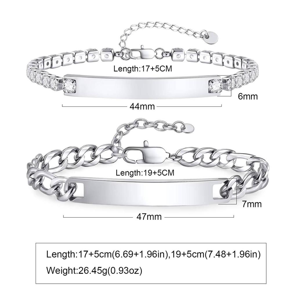 Vnox Free Custom Couple Bracelets for Men Women, Stainless Steel Adjustable Chain Wristband, Valentine's Day Birthday Gift New