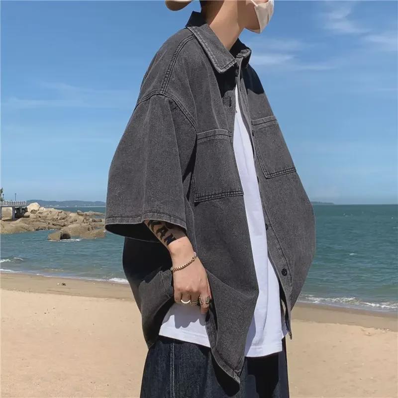 Herren Kurzarm Sommer Arbeitskleidung Denim Hemd - Trendiger Japanischer Hongkong Stil
