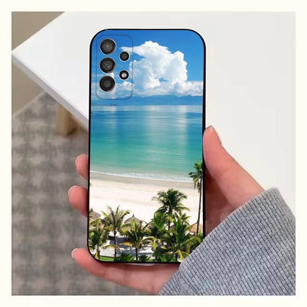Sea Palm Trees Beach Phone Case For Samsung S9,S10,S20,S10,S21,S25,S24,S23,Ultra,FE,Plus,Lite,Soft Silicone Black Cover