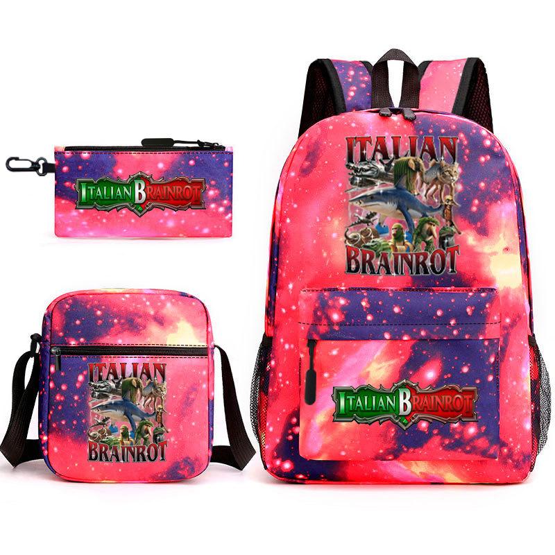 Abstract Foreign Shanhaijing Schoolbag Tongtongsahur Cartoon Primary School Student Backpack Three-piece Set D