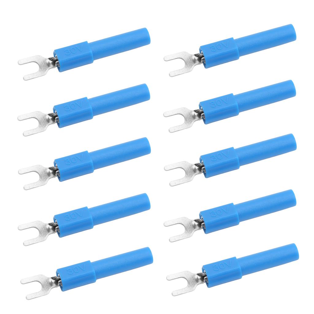 ZK30 10pcs 4mm Fork Spade Wire Connectors U Type Electrical Crimp Terminal for Testing MultimeterBlue
