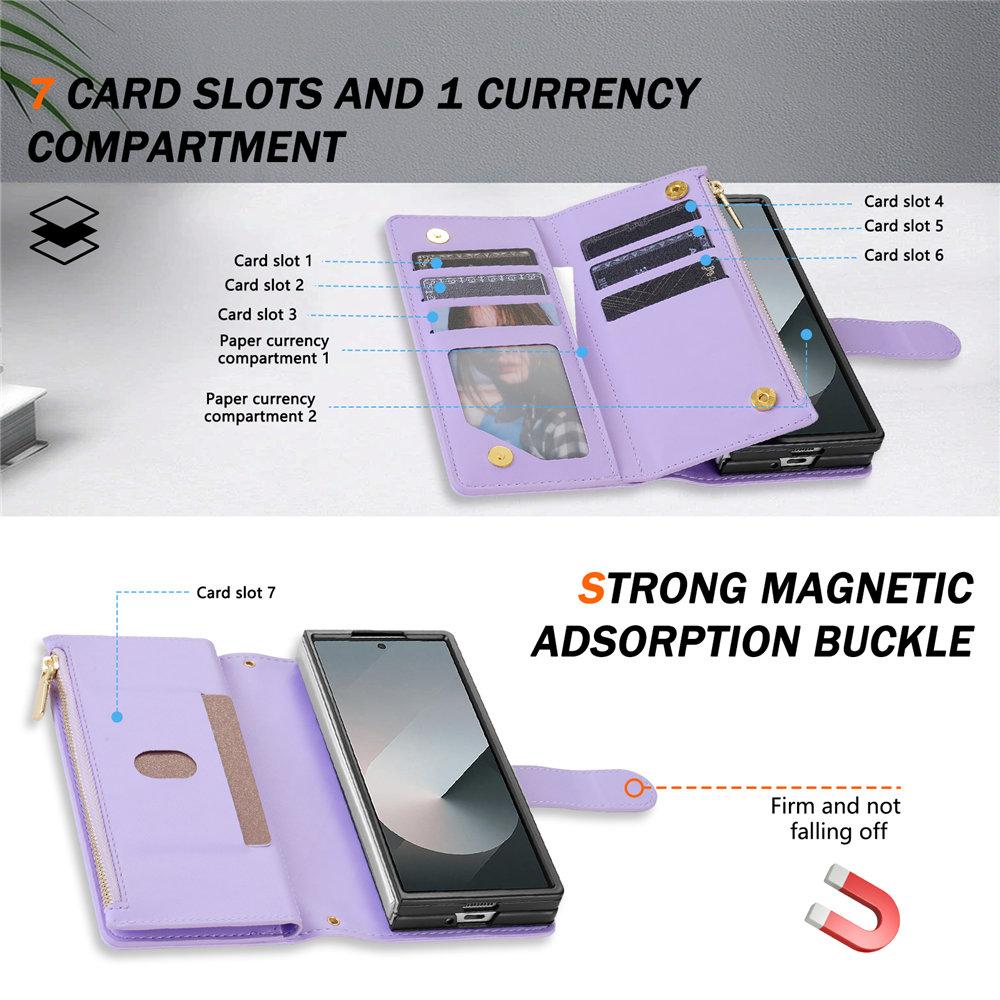 Crossbody Long Lanyard Wallet Leather Case For Samsung Galaxy Z Fold 6 Fold 5 Fold 4 3 Cards Slot Magnetic Cover