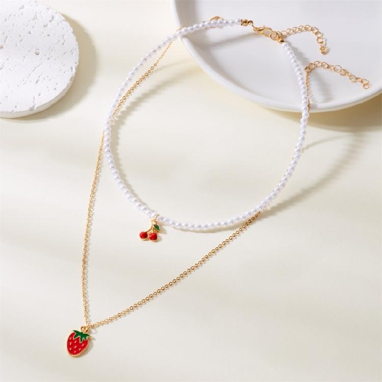 Multilayered Beaded Necklaces with Strawberry Pendant Handmade With Bead Materials Perfect For Everyday And Party Wear