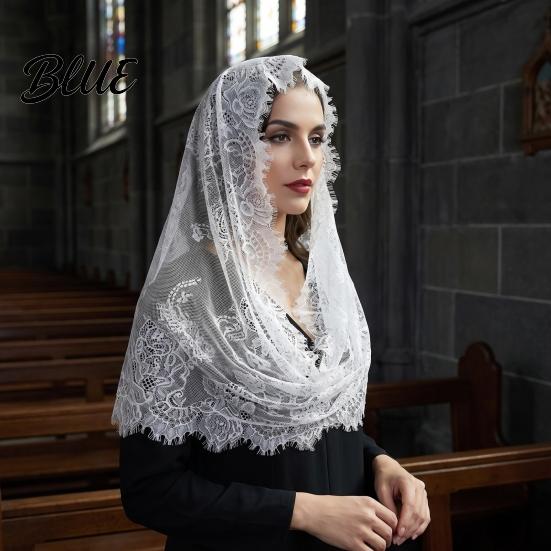 Bridal Lace Veil Church Mantilla Catholic for Wedding Western Style Headwear Halloween Costumes Vintage Eyelash Headwear Photo Prop