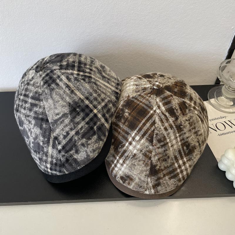 Tie-dye plaid forward hat children autumn retro fashion casual trend out of the street peaked hat looks thin