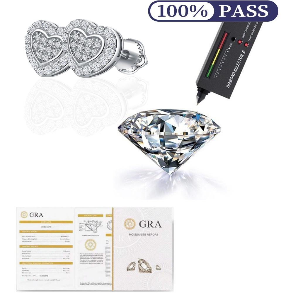 Heart Real Moissanite Women's Stud Earrings 14K White Gold Plated Earring