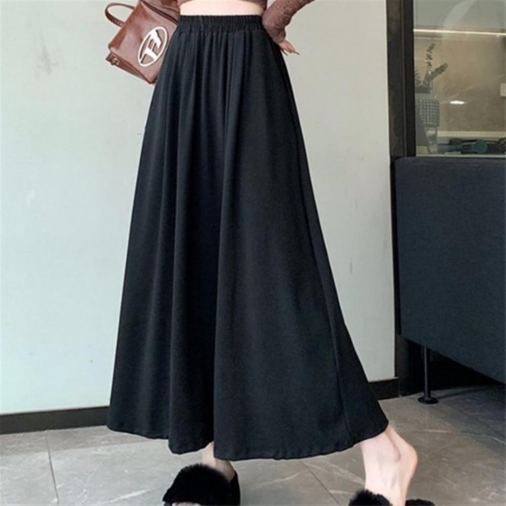 New Arrivals Open Run Women Solid Color Flare Banding Long Skirt