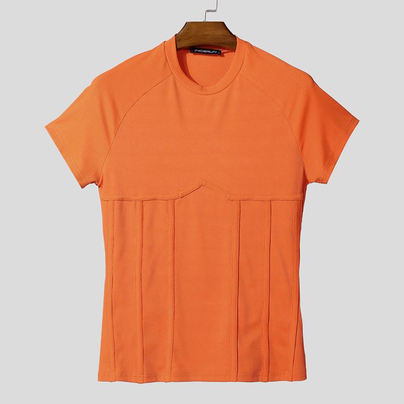 

INCERUN Men Round Neck Short Sleeve Gym Sport Casual Fitted T-shirts 3XL оранжевый