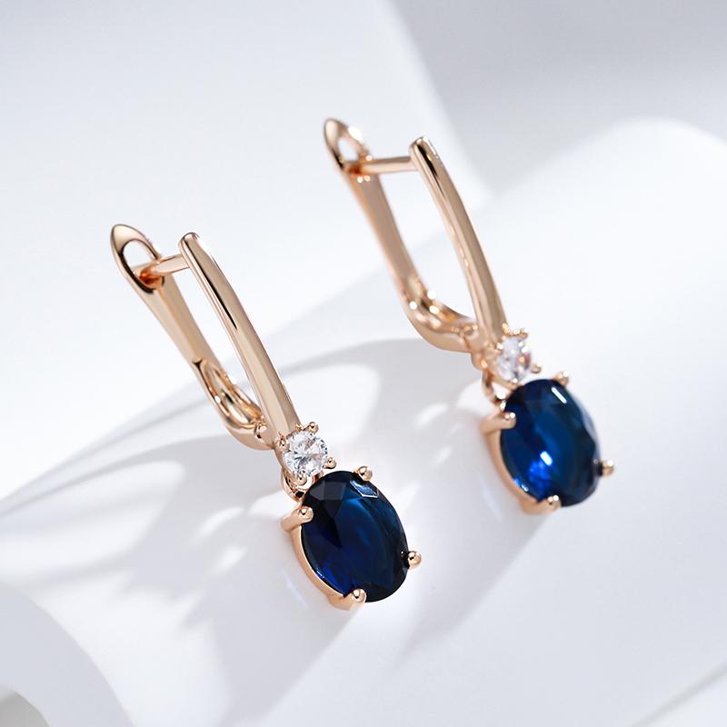 Oval Blue Zircon Dangle Earrings Gold Color Trendy Jewelry Women Luxury Accessories