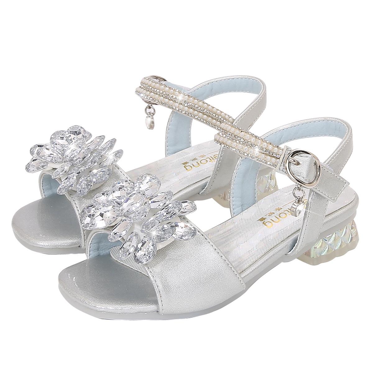 

New Princess Sandals Crystal Shoes Girls Crystal Sandals Children s Shoes Baby Girls Rhinestone Sandals 36 серебряный