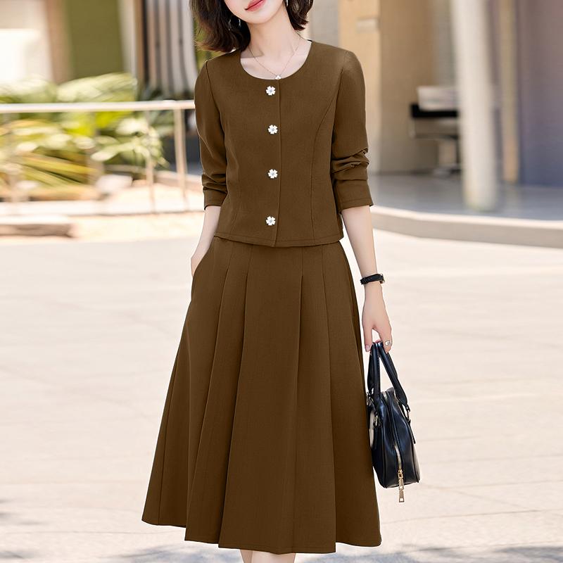 ZANZEA Damska Bluzka z Długim Rękawem i Spódnice Casualowe Zestawy Dwuczęściowe