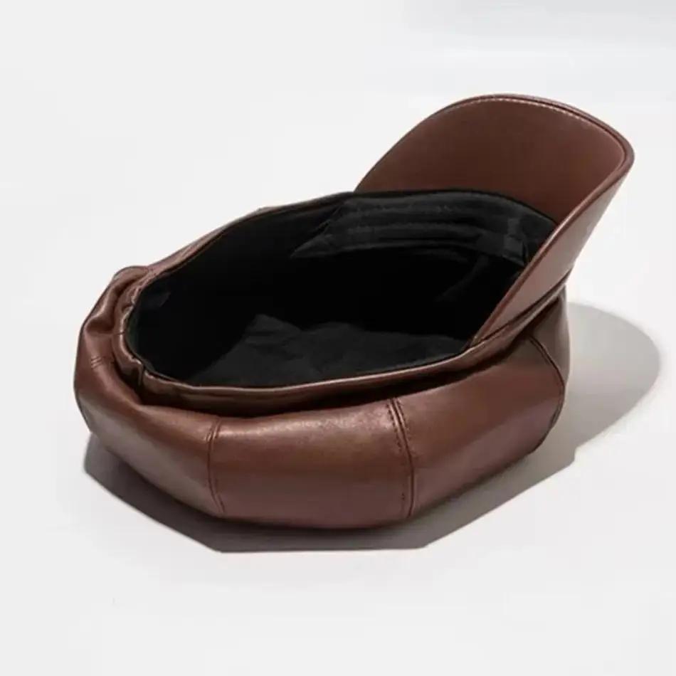 1 Pcs PU Little Beret Hat Outdoor Temperament Fashion Retro Octagonal Hat Style Net Red Trendy Cap