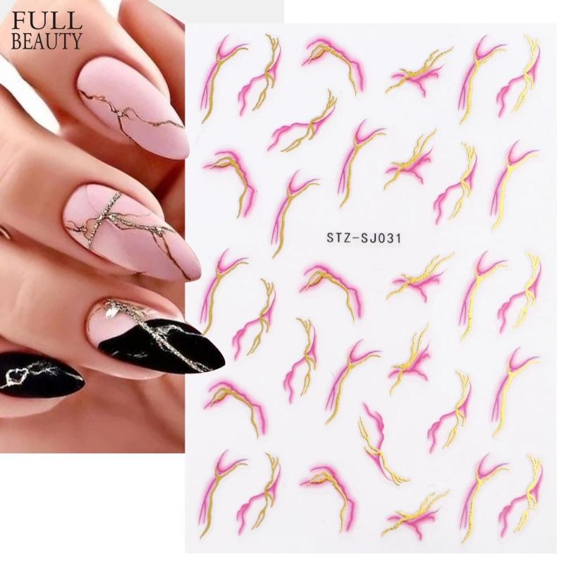 Cotton Flowers Transfer Decals 3D Nail Stickers Gold Leaf Nail Adhesive Sliders Nail Manicure Decorations