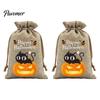 Trick or Treat Party Souvenirs 2Pcs Halloween Pumpkin Drawstring Bags for Candy Treats, Retro Burlap Rustic Linen Goodie Bags, Portable Kids