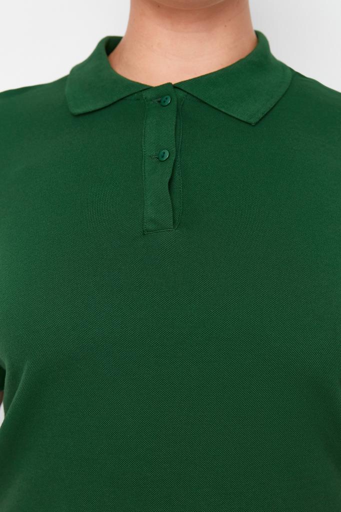 Women's Plus Size Dress New Season Fashion Green Polo Collar Mini Knitted Dress