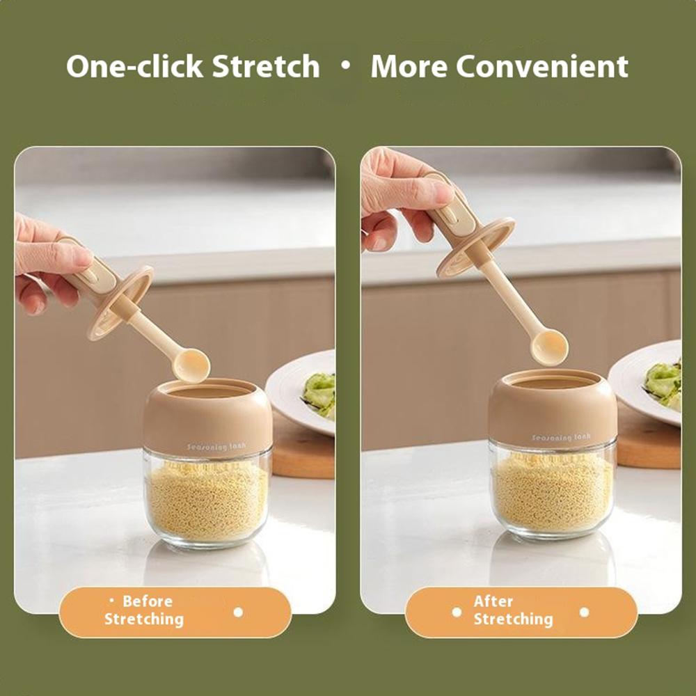Kitchen Seasoning Container with Integrated Spoon Moisture Proof Glass Sealed Spice Jar (BPA Free, No FDA)