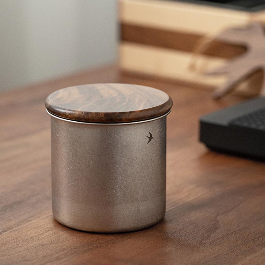 Luftdichter Edelstahl-Kaffeebehälter mit Holzdeckel, Kleines tragbares Kaffeebohnen-Aufbewahrungsglas für die Küche