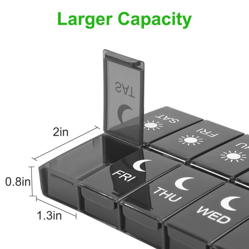 Wöchentliche Pillendose mit 14 Fächern, tragbar, für Reisen, morgens und abends, Pillenetui, Organizer, Pillenspender, Gesundheit
