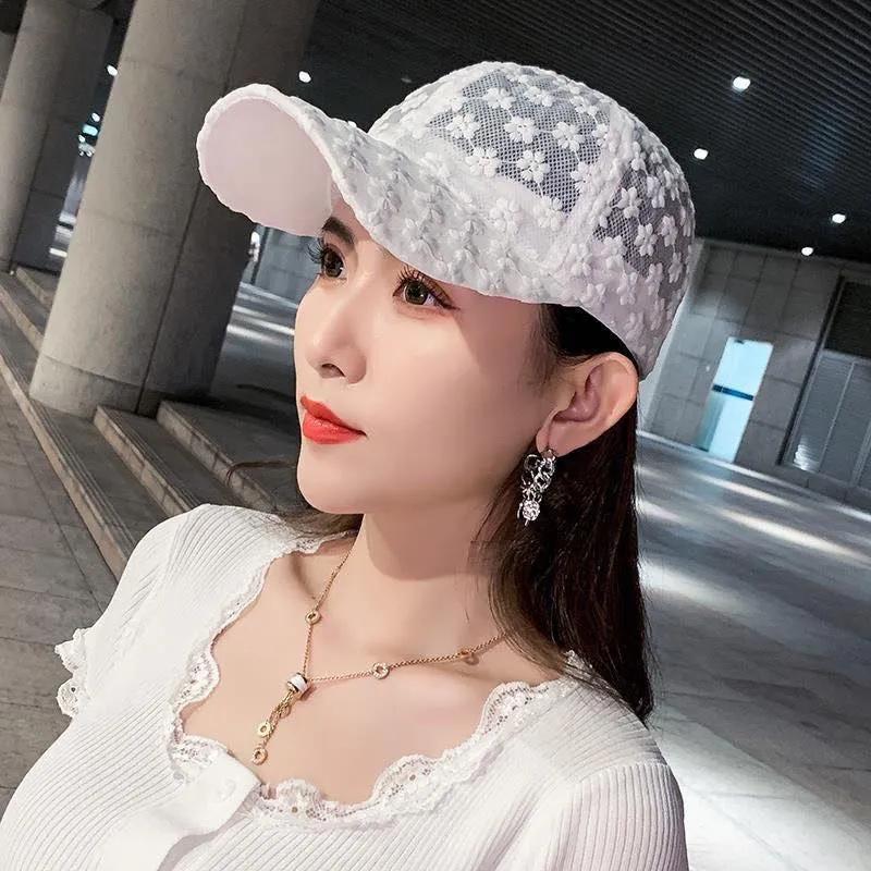 WTEMPO Hollow Out Duck Tongue Hat Women's Summer Lace Flower Korean Version Versatile Sun Shield Hat Breathable Solid Baseball Hat