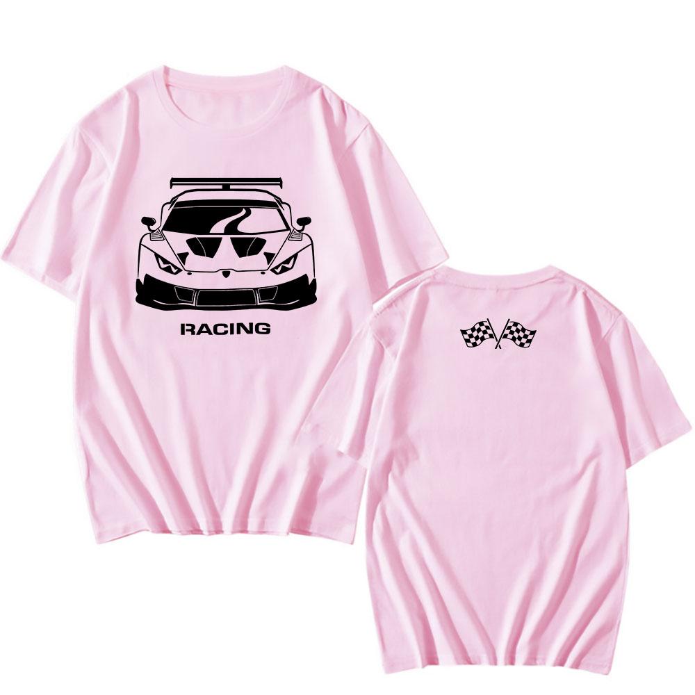 Rennwagen Flagge Druck T-Shirts Hip Hop Unisex Streetwear Kurzarm Locker Baumwoll-T-Shirt Grafik T-Shirt