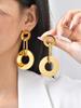 Stainless Steel Geometric Hollow Circle Drop Earrings, Minimalist Gold Tone Link Dangle Earrings Women Exquisite Jewelry