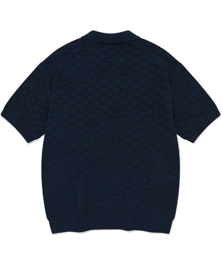 COVERNAT Block Texture Collar Half Knit Navy