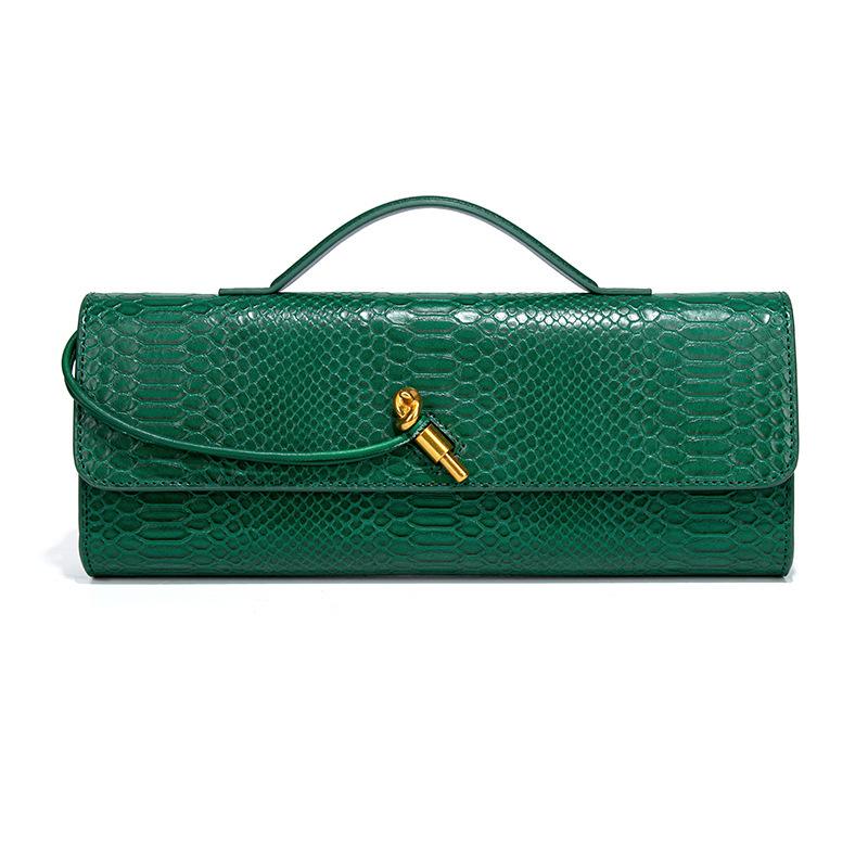 Premium Clutch Bag Horizontal Trendy Dinner Bag Crocodile Pattern Retro Shoulder Oblique Span Baguette Women'S Bag