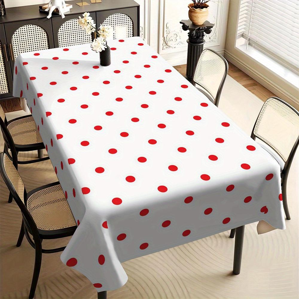 Charming Red Polka Dot Print Tablecloth, Classic White Base Table Cover for Dining, Tea Table & Festive Party Decor