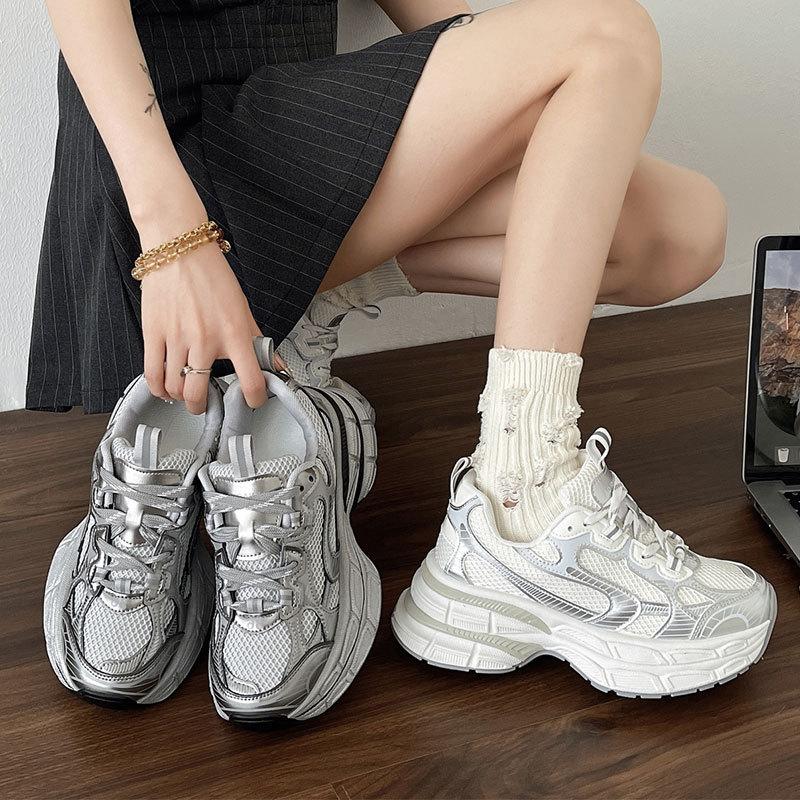 Platform Muffin Small Casual Shoes Sneakers Silver Women's Shoes New Double Paris Dad Shoes Women
