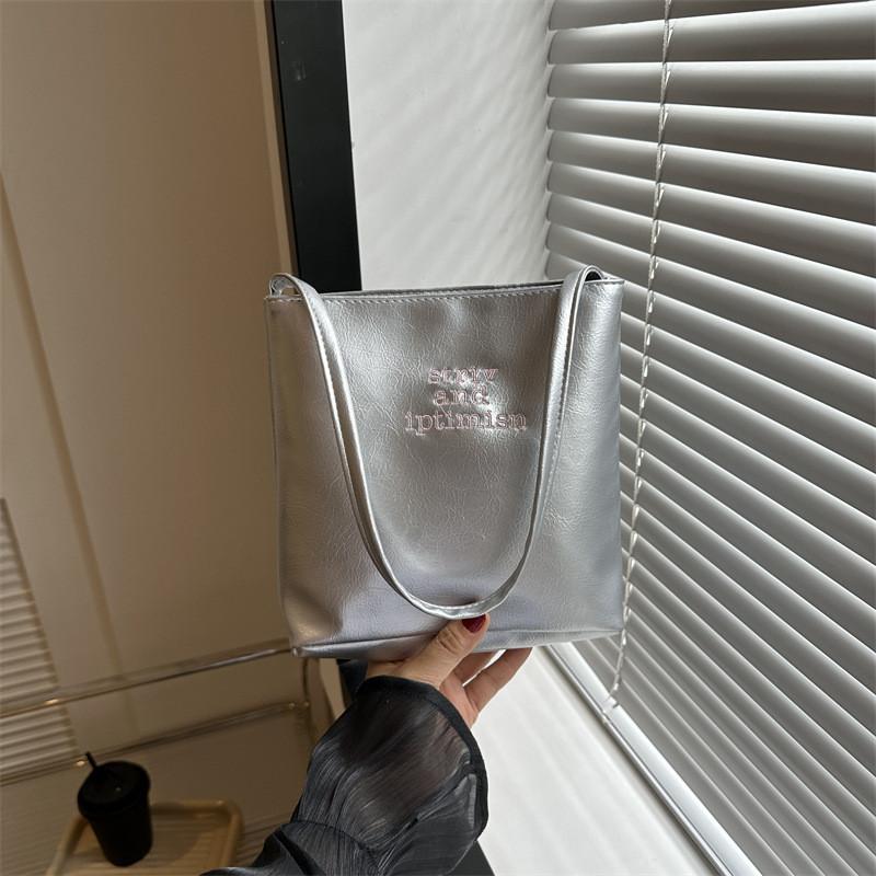 Stylish And Simple Fashion Bucket Bag For Women With Vintage Trendy Design And Spacious Capacity Letter Silver