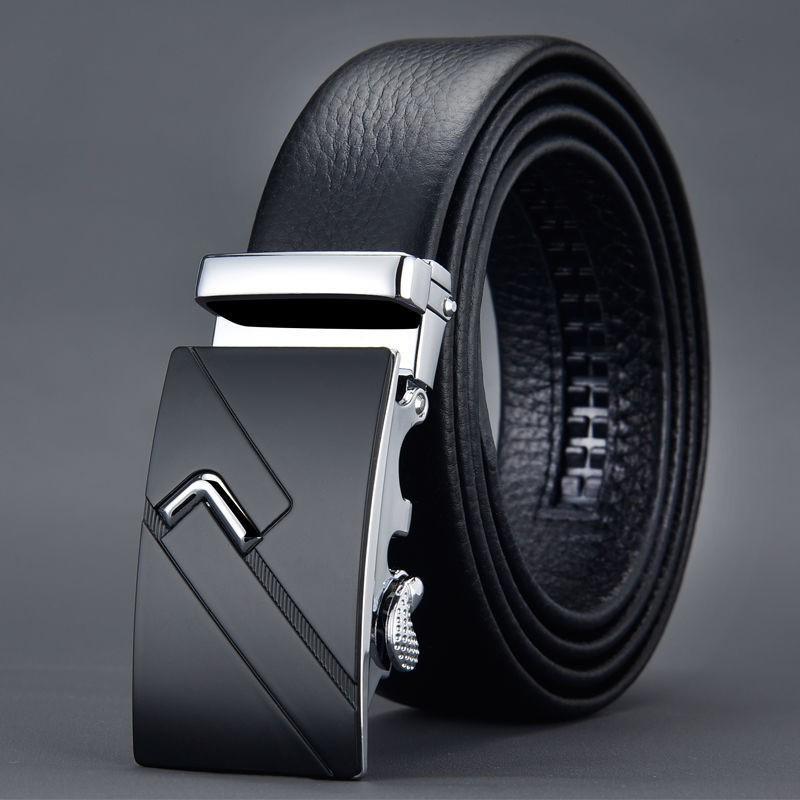 Men's Belt Genuine Leather Business Automatic Buckle Two-layer Cowhide Trendy Young Men's Trousers Belt