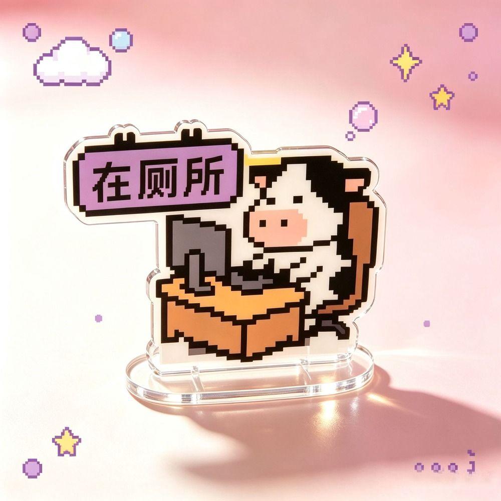 Pixel Cartoon Desk Flip Sign Acrylic Helps the Sign Stand Reversible Desk Plaque Work Desk Decor