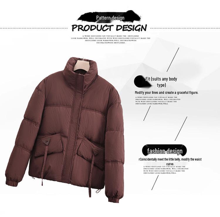 Petite Women's Korean Style Down Cotton Coat, Solid Color, Stand-up Collar, Cold-Proof, Short Bread Jacket for New Year.