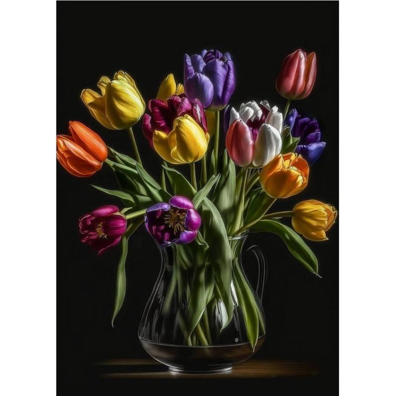 Scandinavian Bright Still Life with Flowers, Floral Art, Poster, Canvas, Painting, Abstract Vintage Wall Art for the Living Room