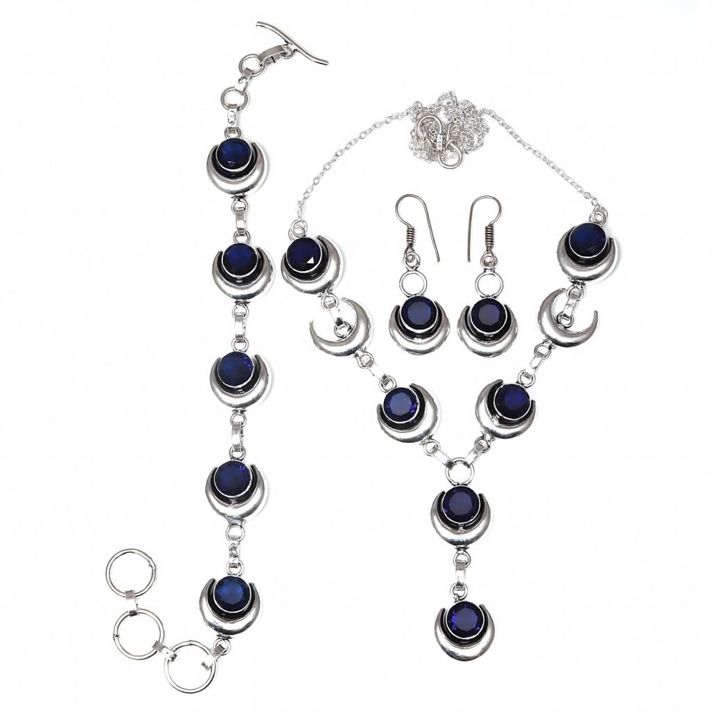 Tanzanite Quartz Gemstone Women's Unisex Jewelry Necklace Set 18-20''