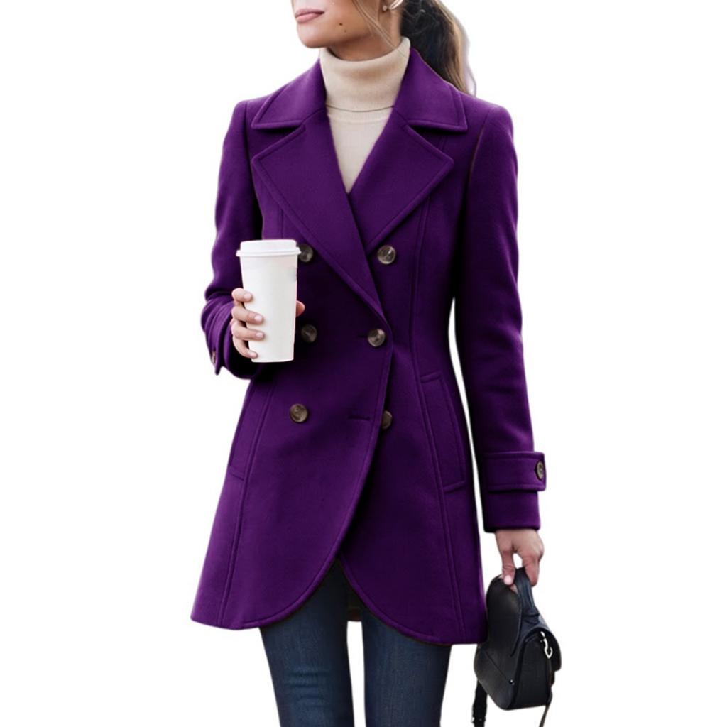Dames Dubbelrijige Lange Wolle Overjas Losse Pasvorm voor Casual Dagelijkse Winterkleding