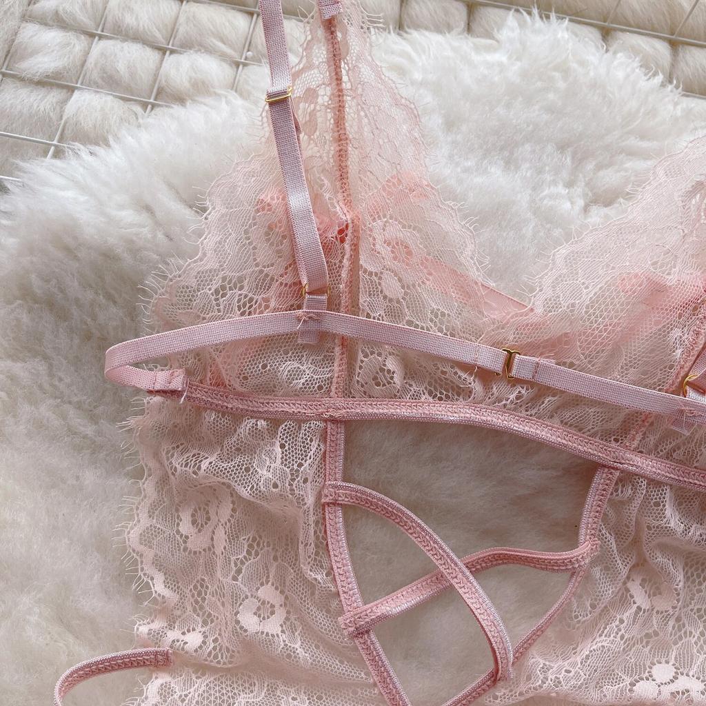 Mesh Sexy Lace Camis Nightwear Rompers Women Solid Hollow Out Open Crotch Lingerie Playsuits Female Backless Sheer Sensual Slim Bodysuits 2024