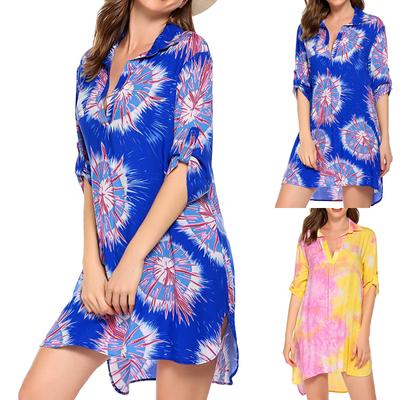 Women Beach Cover Up Shirt Dress Lightweight Swimwear Cover Up for Bikini Beachwear Long Sleeve Casual Summer Tunic Dress