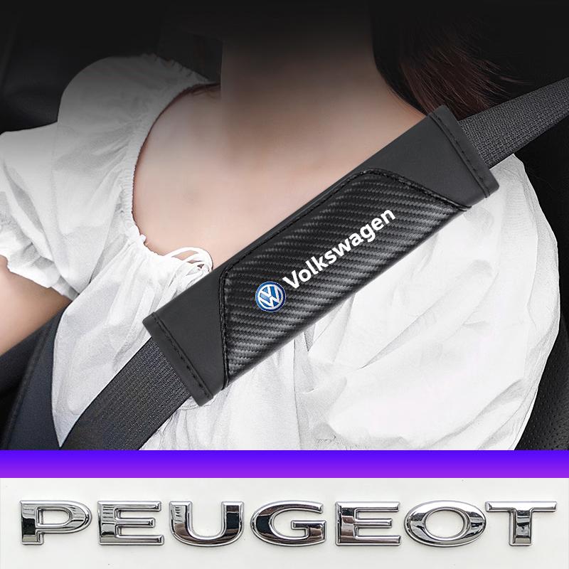 2pcs Car Seat Belt Cover Leather Shoulder Pad Accessories Valve Cap For VW Golf Amarok T5 Phaeton Teramont ID3 Tiguan T-Cross P 12RYH