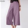 ZANZEA Women Casual Elastic Waist Loose Summer Capris Pants