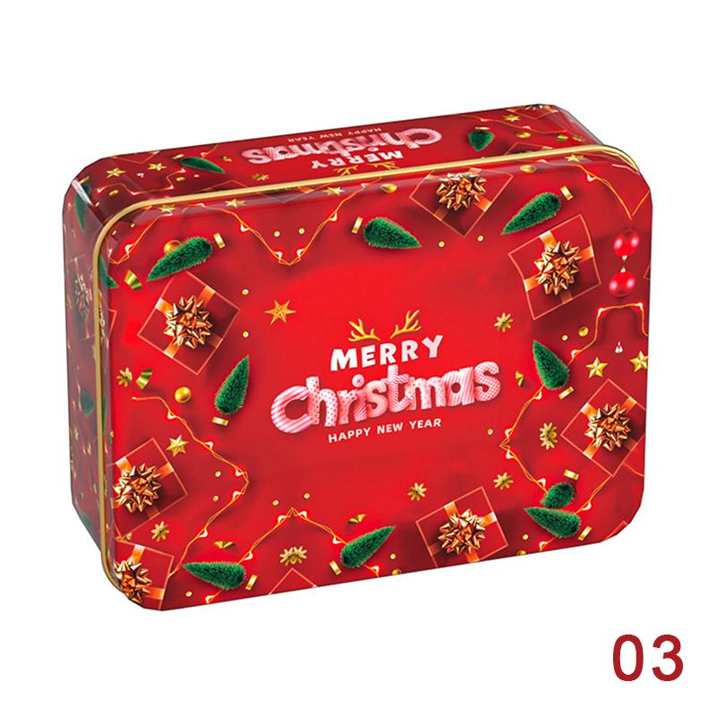 Christmas Square Metal Tinning Can Set Candy Box Gift Storage Box Biscuit Can Iron Can Home Storage Box