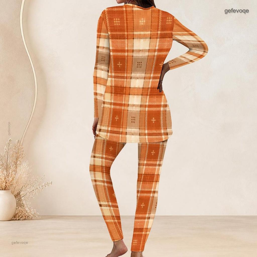 Women Plus Size Round Neck Long Sleeve Printed Longline Top And Fitted Pants Two Piece Set