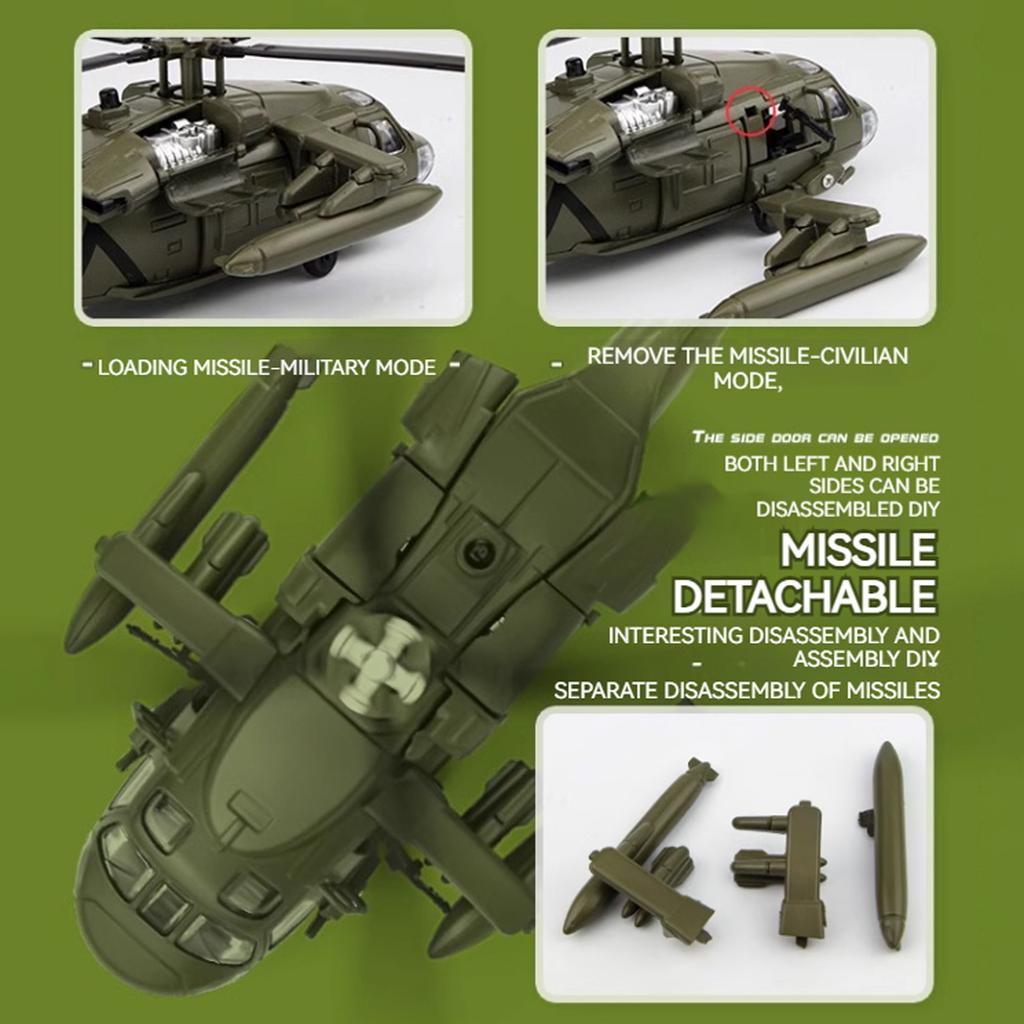 1/64 Model vrtulníku Black Hawk ze slitiny s výstavním stojanem a dárkovým balením Realistické zvukové a světelné efekty Ideální pro vystavení