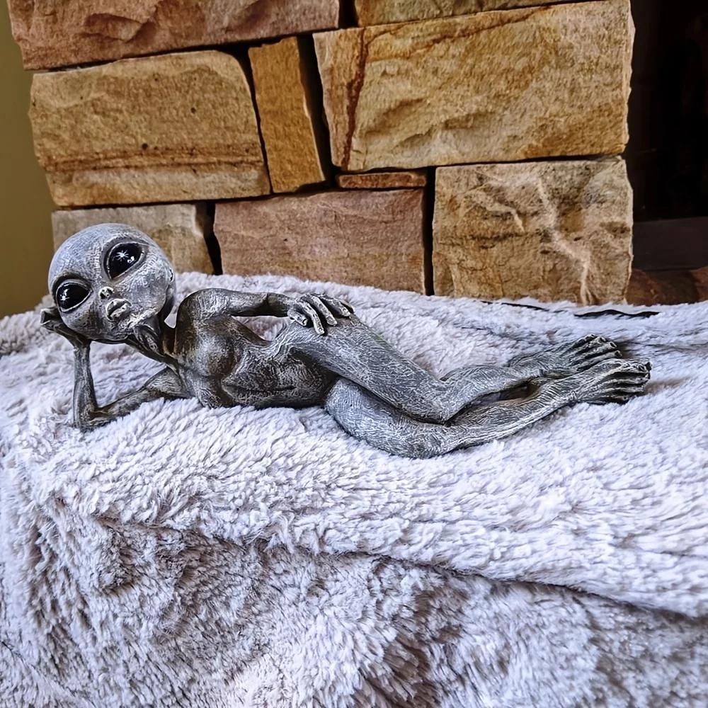 1 buc Statui Figurine Rășină Extraterestru, Statui Creative Halloween, Decor Acasă Decorațiune Grădină