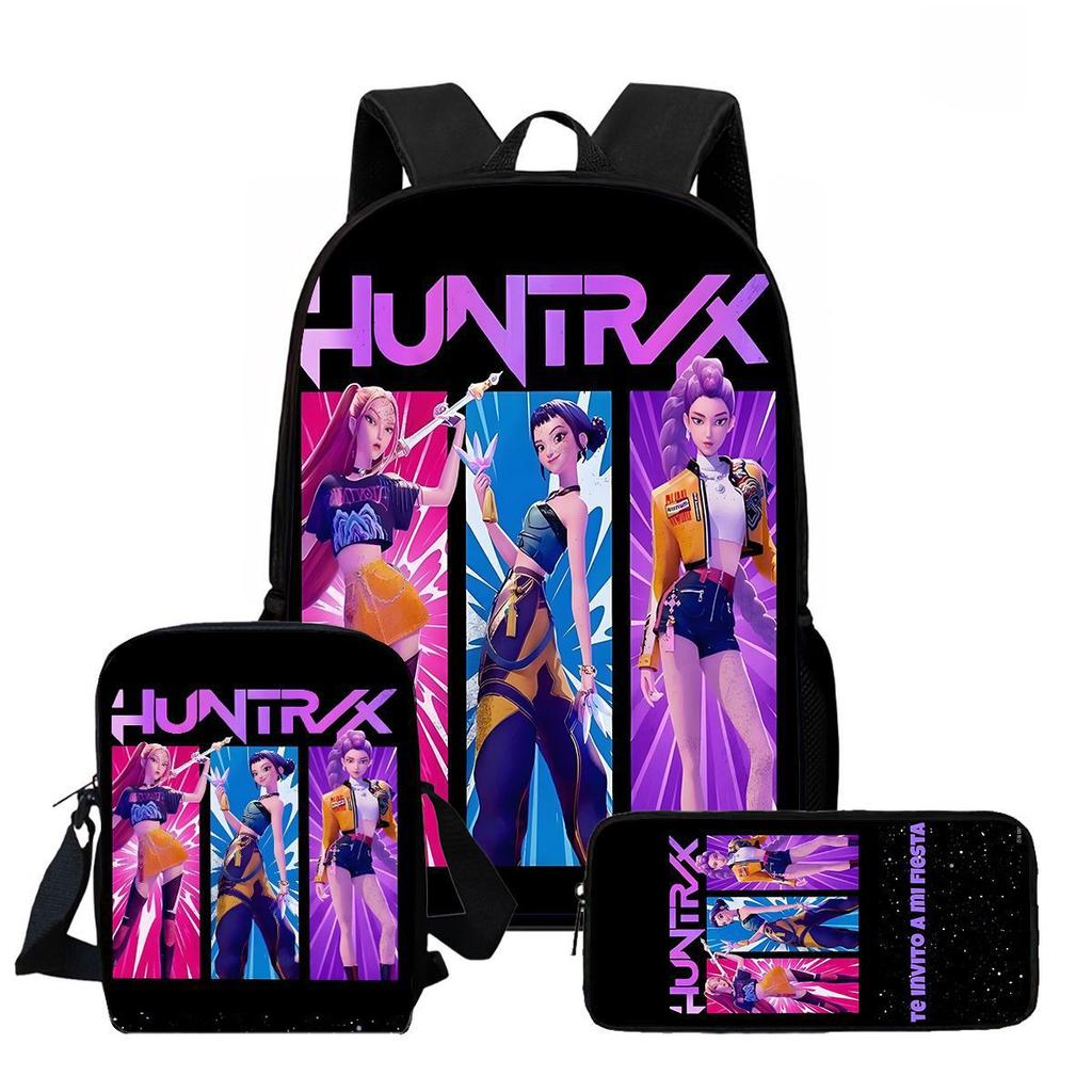 Large Capacity Schoolbag with Shoulder Strap; Student Three-piece Pencil Case Set
