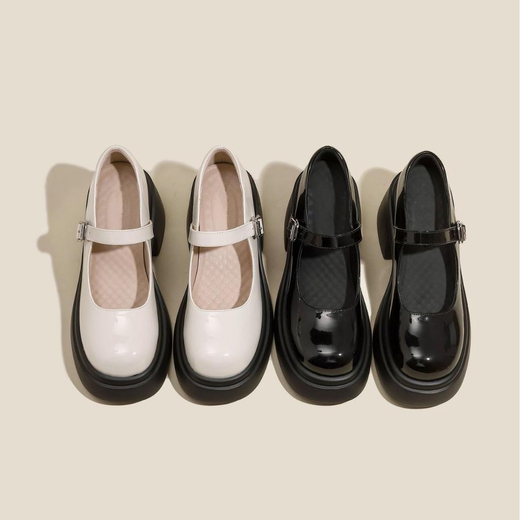 Mary Jane Leather Thick Heel High Heels Women'S Retro British College Style Small Leather Shoes Platform Shoes
