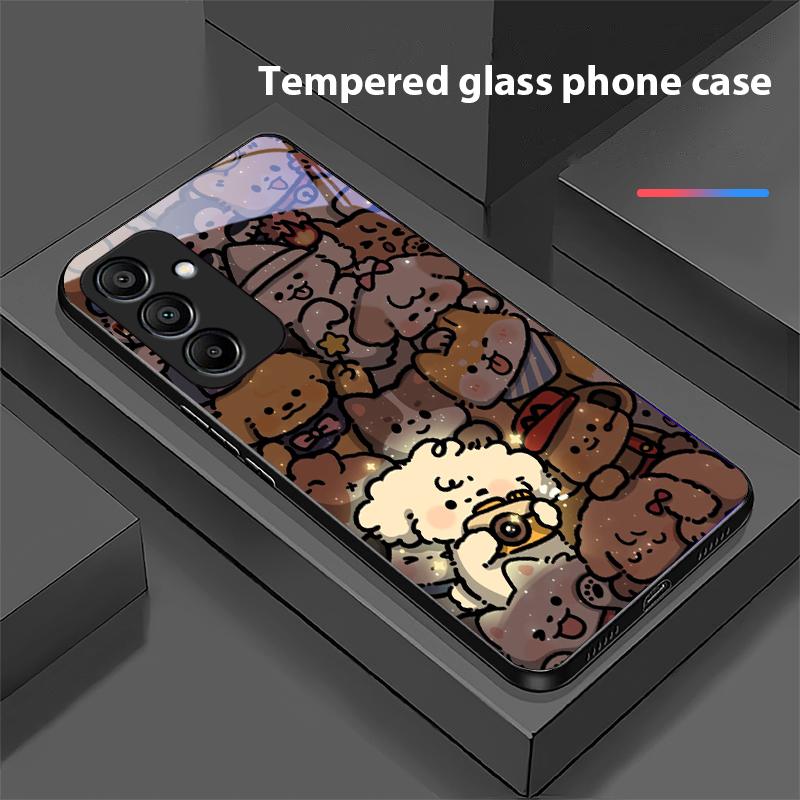 Glowing Kitten For Samsung Galaxy A15 5G 54 4G 51 50 24 35 90 71 12 51 53 52S 80 22 34 Black Tempered Glass Phone Case