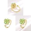 Green Cat Eye Clover Adjustable Ring With Geometric Design For Womens Fashion Accessories